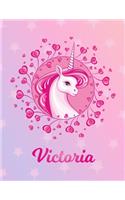 Victoria: Unicorn Large Blank Primary Handwriting Learn to Write Practice Paper for Girls - Pink Purple Magical Horse Personalized Letter V Initial Custom Fir