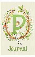 Cute Woodland Critter Journal with Initial: Cute Woodland Hedgehog Journal Initial 'p'