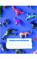 Plastic Animals Blue Compostion Notebook: College Ruled, 7.44 X 9.69, Lion Bear Rhino Dinosaur Cheetah Pony Horse