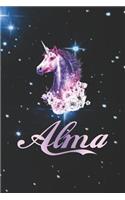 Alma: First Name Personalized Unicorn Customized Names Gift Birthday Girl Notebook Journal