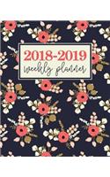 2018-2019 Weekly Planner: Modern Florals in Coral & Champagne on Navy Blue
