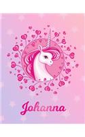 Johanna: Unicorn Large Blank Primary Sketchbook Paper - Pink Purple Magical Horse Personalized Letter J Initial Custom First Name Cover - Drawing Sketch Book