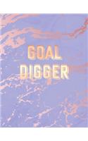 Goal Digger: Inspirational Quote Notebook, Trendy Purple Marble and Rose Gold 8.5 x 11, 120 College Ruled Pages