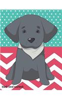 Blank Lined Notebook: Cute Black Labrador Retriever - 100 Page Double Sided Composition Notebook College Ruled - Take Notes at School & Work Dog Lover Gift - Pink Teal Ch