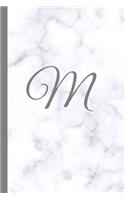 M: Letter M Monogram Marble Journal with White & Grey Marble Notebook Cover, Stylish Gray Personal Name Initial, 6x9 Inch Blank Lined College Ruled Dia