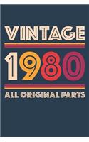 Vintage 1980 Notebook 'All Original Parts' - 39 Years Old Birthday Planner - Retro Journal for Women and Men - 39th Birthday Gift