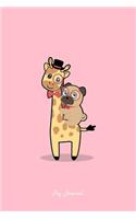 Pug Journal: Dot Grid Journal - Pug With Giraffe Cute Animal Gift Idea - Pink Dotted Diary, Planner, Gratitude, Writing, Travel, Goal, Bullet Notebook - 6x9 120 