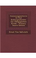 Gesinnungsunterricht Und Kulturgeschichte: Zur Padagogischen Kritik
