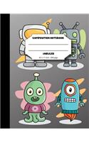 Composition notebook unruled 8.5 x 11 inch 200 page, robot gamer: Large composition book journal for school student/teacher/office