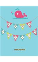 Baby Shower Sketchbook: Baby Whale On Blue Cover and Blank pages, Extra large (8.5 x 11) inches, 110 pages, White paper, Sketch, Draw and Paint(6 Baby Whale Shower)