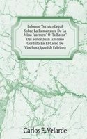 Informe Tecnico Legal Sobre La Remensura De La Mina "carmen" O "la Batea" Del Senor Juan Antonio Gordillo En El Cerro De Vinchos (Spanish Edition)