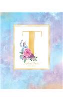Academic Planner 2019-2020: Purple Blue Watercolor Gold Monogram Letter T with Pink Flowers Academic Planner July 2019 - June 2020 for Students, Moms and Teachers (School and C