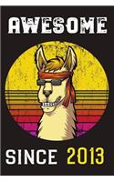 Awesome Since 2013: Llama Retro Sunshine Lined Journal and Vintage Happy Birthday Gift Notebook