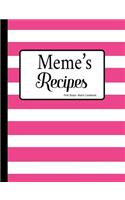 Meme's Recipes Pink Stripe Blank Cookbook