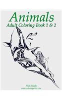 Animals Adult Coloring, Book 1 & 2