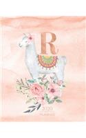 2020 Planner R: Llama Rose Gold Monogram Letter R with Pink Flowers (7.5 x 9.25 in) Vertical at a glance Personalized Planner for Women Moms Girls and School