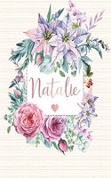 Natalie: Personalized Floral Journal with Pink Gold Lettering, Name/Initials 8.5x11, Journal Notebook with 110 Inspirational Quotes Journals to Write In for 