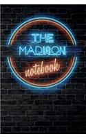 The MADISON Notebook: Vintage Blank Ruled Personalized & Custom Neon Sign Name Dotted Notebook Journal for Girls & Women. Wall Background. Funny Desk Accessories. Retro B