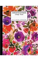 Composition Notebook College Ruled 8.5x11 In 21.59x27.94 50 Sheets/100 Pages: Purple Flowers On Pink Notebook Lined Journal for School, College And Home Schooling