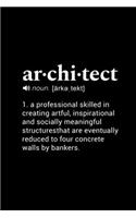 Architect (noun. arke, tekt) 1. a professional skilled in creating artful, inspirational and socially meaningful structures that are eventually reduced to four concrete walls by bankers.
