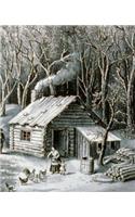 Vintage Currier & Ives Wilderness Log Cabin School Composition Book 130 Pages: (Notebook, Diary, Blank Book)