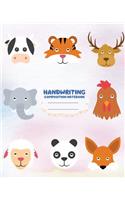 Handwriting primary composition notebook, 8 x 10 inch 200 page, Cute Wild Animal Face: Kids composition book journal for kindergarten first, 2nd, and 3rd grade