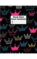 Blank Sheet Music Notebook: Easy Blank Staff Manuscript Book Large 8.5 X 11 Inches Musician Paper Wide 12 Staves Per Page for Piano, Flute, Violin, Guitar, Trumpet, Drums, Cell