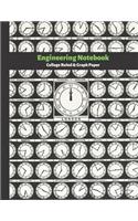 Engineering Notebook: blank college rule and 5x5 graph paper for science exercises with clocks of the world cover art