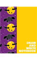 Draw and Write Notebook: Halloween Primary Composition Book for Handwriting Practice, Drawing, and Writing Stories with Kawaii Bat Cartoon Cover Design in Purple and Yellow