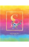 Weekly & Monthly Planner 2020 S: Rainbow Colorful Watercolor Monogram Letter S with Flowers (7.5 x 9.25 in) Vertical at a glance Personalized Planner for Women Moms Girls and School