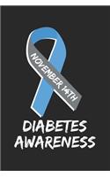 Diabetes Awareness - November 14th: A5 Notizbuch, 120 Seiten gepunktet punktiert, Diabetes Bewusstsein Band Ribbon Weltdiabetestag Diabetiker Diabetikerin