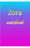 Zora: Blank Notebook - Wide Ruled Lined Paper Notepad - Writing Pad Practice Journal - Custom Personalized First Name Initial Z Blue Purple Gold - Taking 