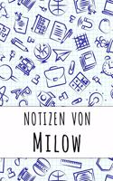 Notizen von Milow: Kariertes Notizbuch mit 5x5 Karomuster für deinen personalisierten Vornamen