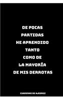 De Pocas Partidas He Aprendido Tanto Como de la Mayoría de Mis Derrotas Cuaderno de Ajedrez: Cuaderno o Libreta de Ajedrez - Registra tus Partidas, Movimientos, Aperturas - Con Esquema de Tablero de Ajedrez - Regalo Perfecto Para Amantes del