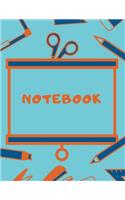 Notebook: Back to school large notebook - blue and orange design on cover - composition book with wide ruled pages