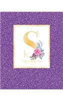 Weekly & Monthly Planner 2020 S: Purple Faux Glitter Gold Monogram Letter S with Pink Flowers (7.5 x 9.25 in) Horizontal at a glance Personalized Planner for Women Moms Girls and Sc