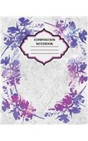 Composition Notebook: White Marble and Purple Floral Blank Wide Lined Design Cover