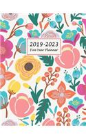 2019-2023 Five Year Planner: Five Year Monthly Planner 8.5 X 11 with Coloring Pages (Volume 1)(1 Floral Planner 2019)