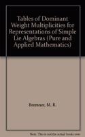 Tables of Dominant Weight Multiplicities for Representations of Simple Lie Algebras (Pure and Applied Mathematics)