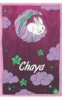 Chaya: personalized notebook sleeping bunny on the moon with stars softcover 120 pages blank useful as notebook, dream diary, scrapbook, journal or gift id