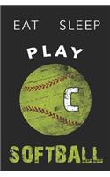 C Monogram Initial Softball Journal Eat Sleep Play Softball