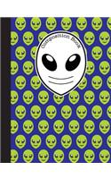 Composition Book: Navy Blue and Green Emoji Alien Notebook with 150 Pages or 75 Sheets, College Ruled Softcover