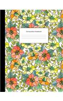 Composition Notebook: Colorful Yellow Summer Floral Flowers College Ruled Blank Lined Cute Notebooks for Girls Teens Women School Home Office Writing Notes Journal(Composition Notebooks)