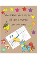 Sto imparando a scrivere lettere e numeri con unicorno
