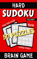 Hard Sudoku Puzzles 16 x16 Brain Game Large Print Volume 1