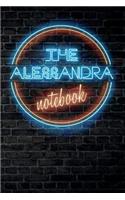 The ALESSANDRA Notebook: Vintage Blank Ruled Personalized & Custom Neon Sign Name Dotted Notebook Journal for Girls & Women. Wall Background. Funny Desk Accessories. Retro B