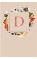 D: Peach Monogram Sketchbook - 110 Sketchbook Pages (6 x 9) - Floral Watercolor Monogram Sketch Notebook - Personalized Initial Letter Journal - Monogr