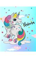 120 Page Handwriting Book: College Ruled Notebook Composition Book Diary Magic Unicorn on Blue Background