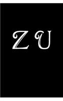 Z U: Double Monogram Journal, 100 Pages, 6x9 Inches, Black Glossy Cover