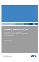 List of MAK and BAT Values 2012: Maximum Concentrations and Biological Tolerance Values at the Workplace(MAK & BAT Values)
